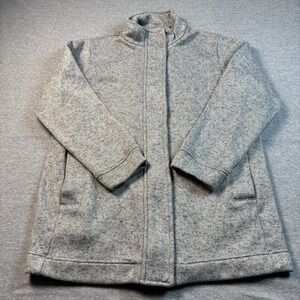Lands End Women's Gray Fleece Sweater Jacket Size Large Petite Zip Up Mock Neck